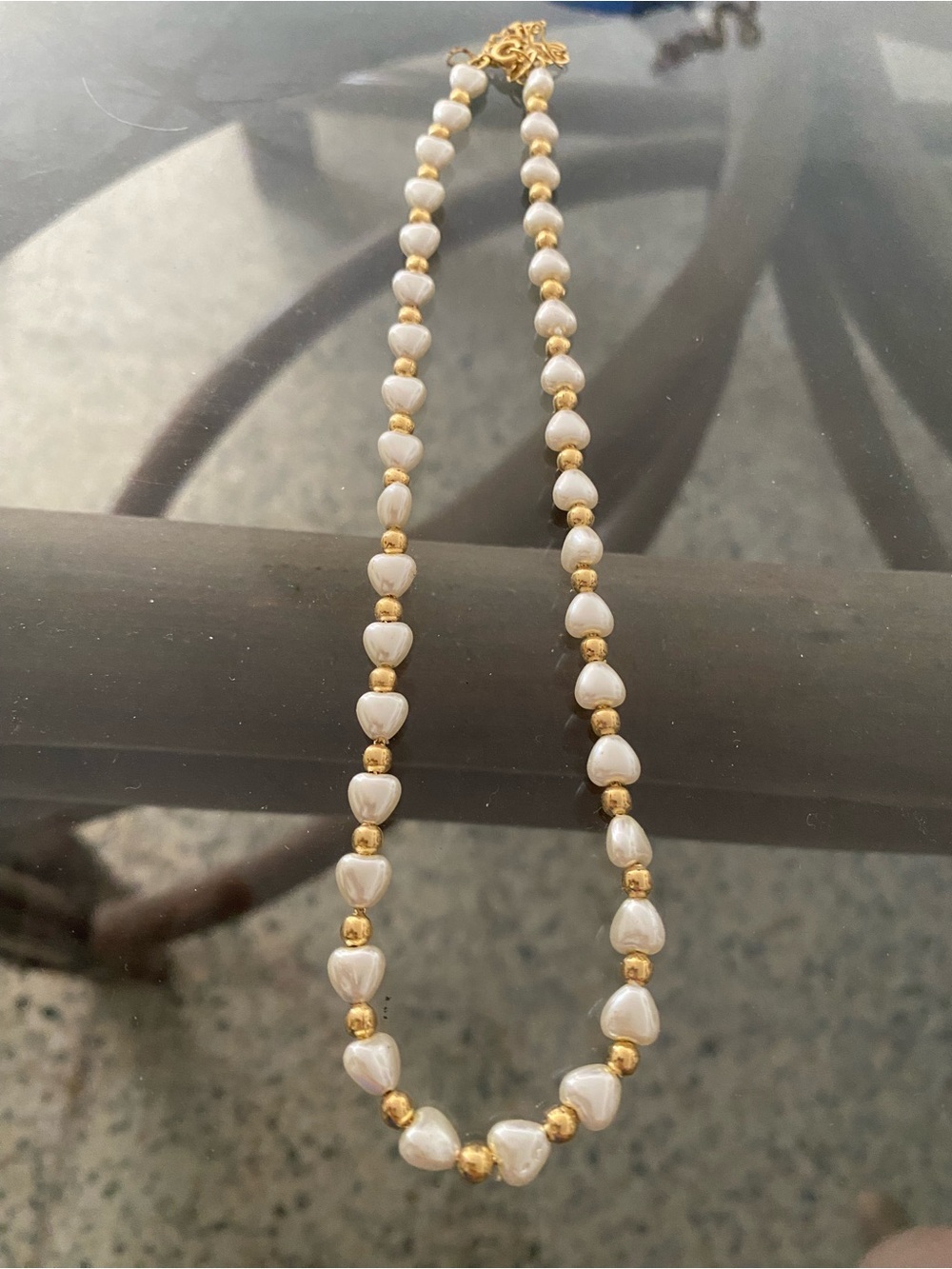 Gold & White Heart Pearl Necklace - Women's Jewelry